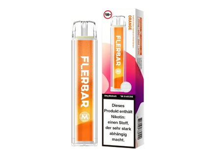 Flerbar M E-Zigarette in Orange mit fruchtigem Geschmack, ideal für Liebhaber von natürlichem Orangenduft, erlebe frische Aromen.