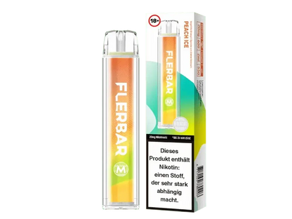 Flerbar M Peach Ice E-Zigarette mit fruchtigem Pfirsich-Menthol-Geschmack, bereit für ein frisches Dampferlebnis.