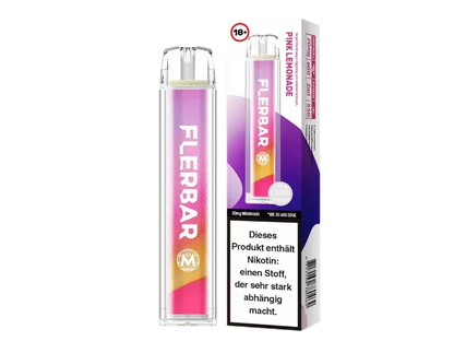 Flerbar M Pink Lemonade E-Zigarette, fruchtig-säuerliches Aroma für dein Dampferlebnis, präsentiert in stilvoller Verpackung.