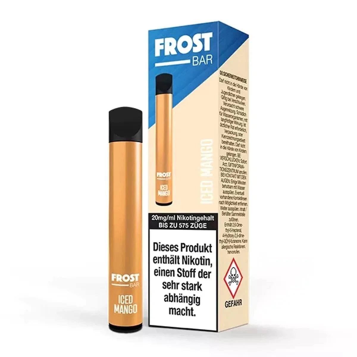 Entdecke den Frostbar Iced Mango Vape mit kühlendem Menthol, perfekt für tropische Genussmomente.