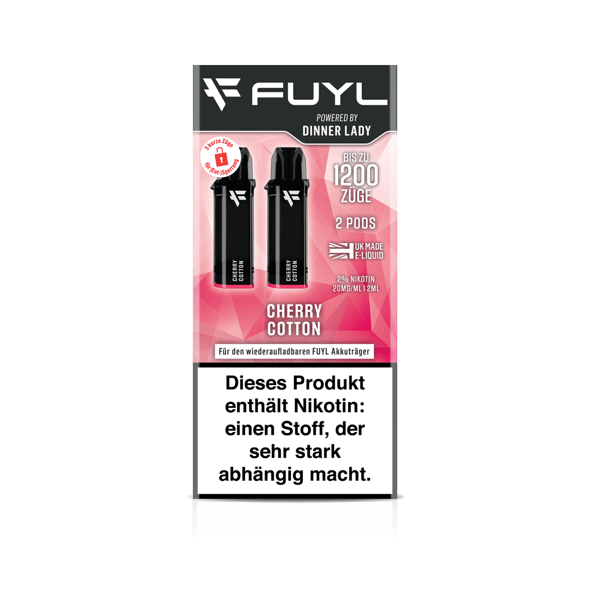 Fuyl Pod Set - Cherry Cotton Geschmack, 2er Set von Dinner Lady, erinnert an süße Kirsche und Zuckerwatte, ideal für den Jahrmarktgeschmack.