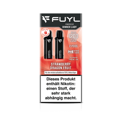 Fuyl Pod 2er Set in Strawberry Dragonfruit Aroma, ideal für ein exotisches Dampferlebnis. Enthält Nikotin und bietet bis zu 1200 Züge.