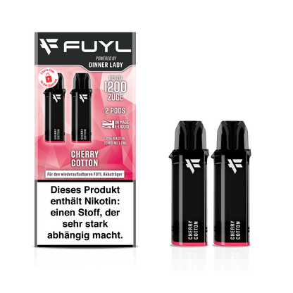 Dinner Lady Fuyl Pod 2er Set in Cherry Cotton Geschmacksrichtung mit süßen Kirschen und Zuckerwatte für ein nostalgisches Dampferlebnis.