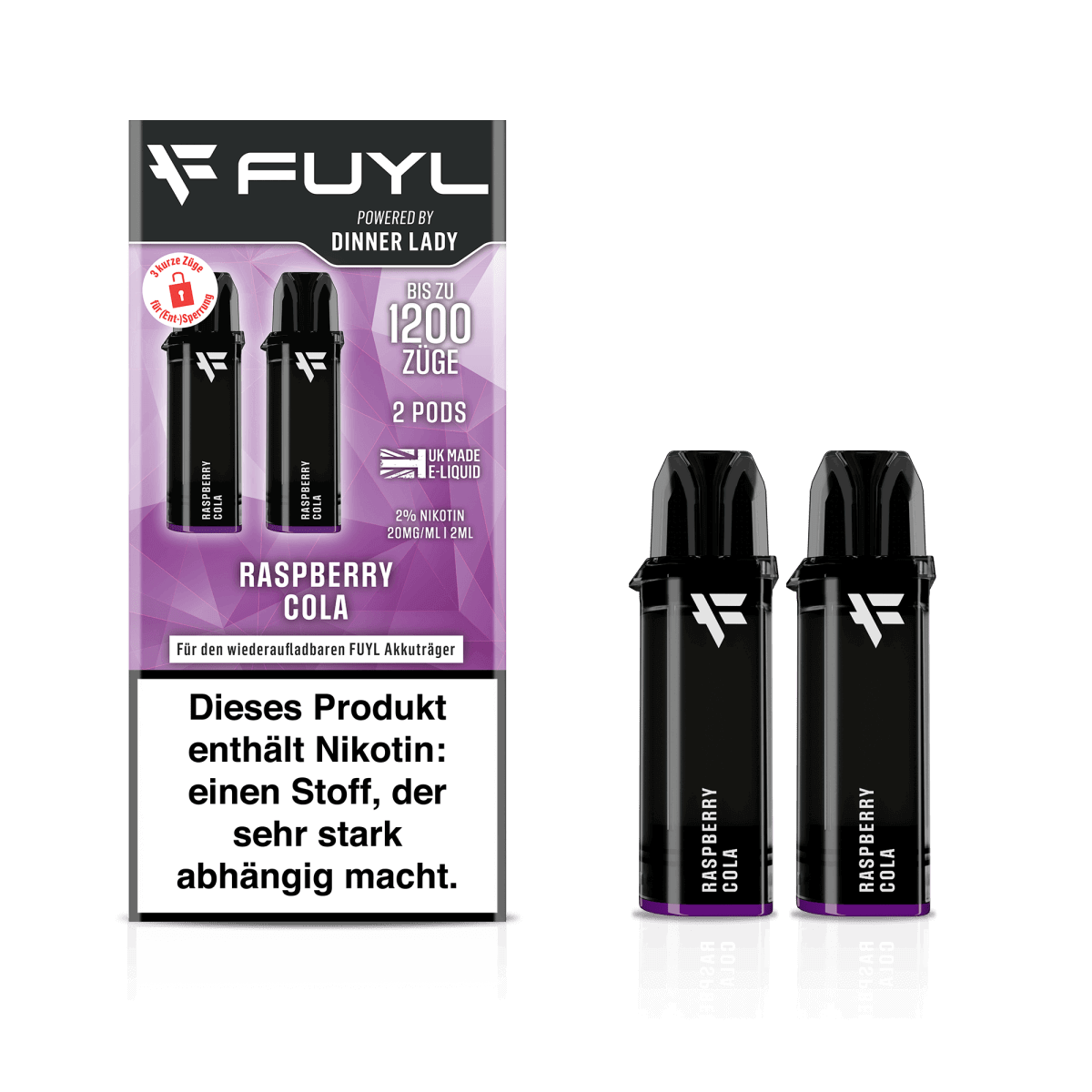 Fuyl Pod 2er Set - Raspberry Cola für ein einzigartiges Dampferlebnis mit süßer Himbeere und klassischem Cola-Aroma.