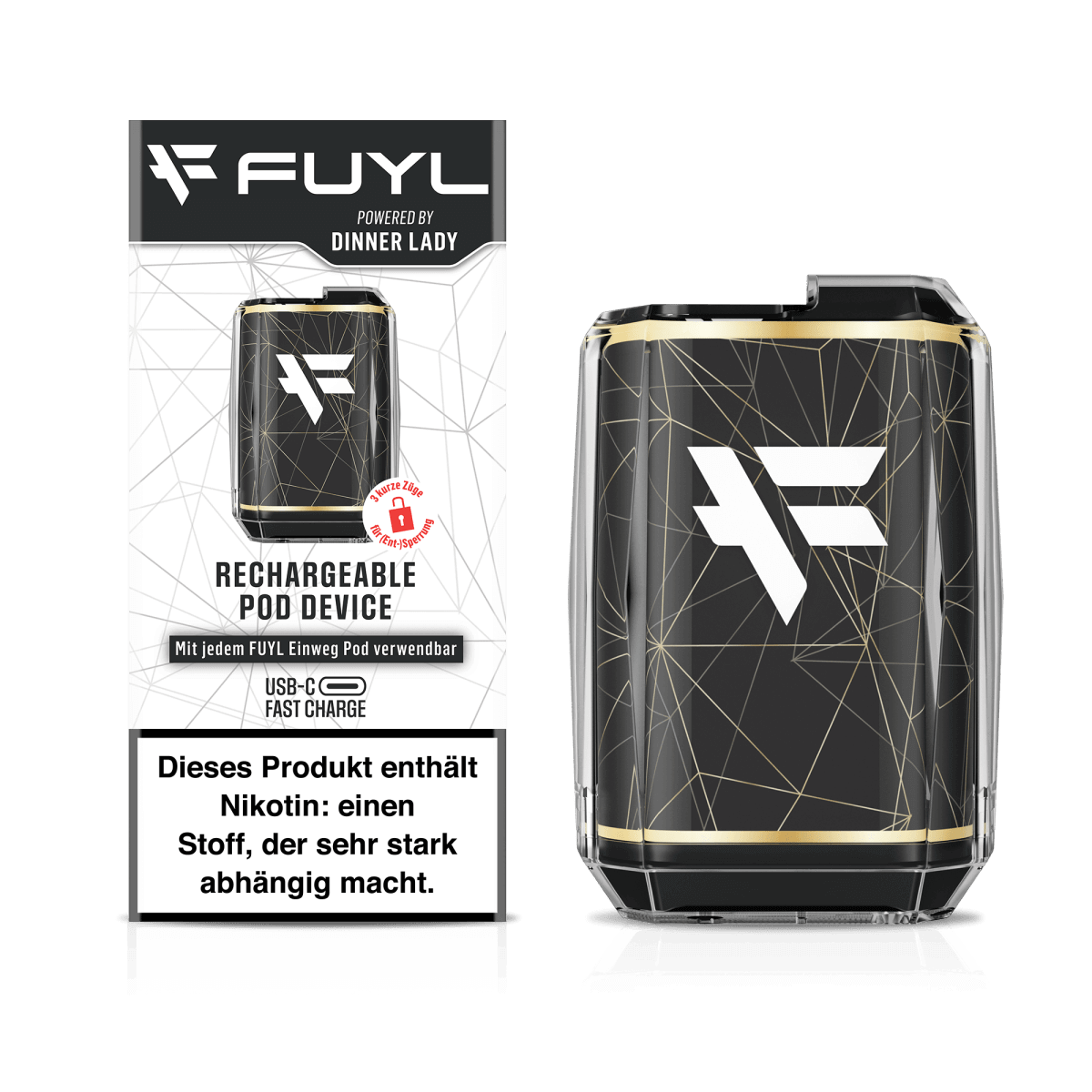 FUYL Pod-Basisgerät von Dinner Lady, stilvoller, wiederaufladbarer Akkuträger mit schnellem USB-C-Laden, nachhaltiges Dampfen.