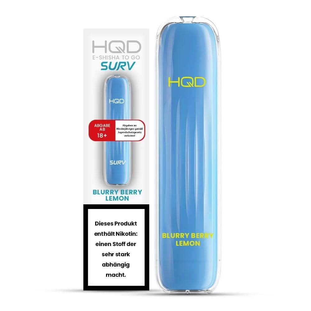 HQD Surv E-Shisha Blurry Berry Lemon mit Blau- und Himbeergeschmack, erfrischende Geschmacksnote, perfekt für unterwegs.