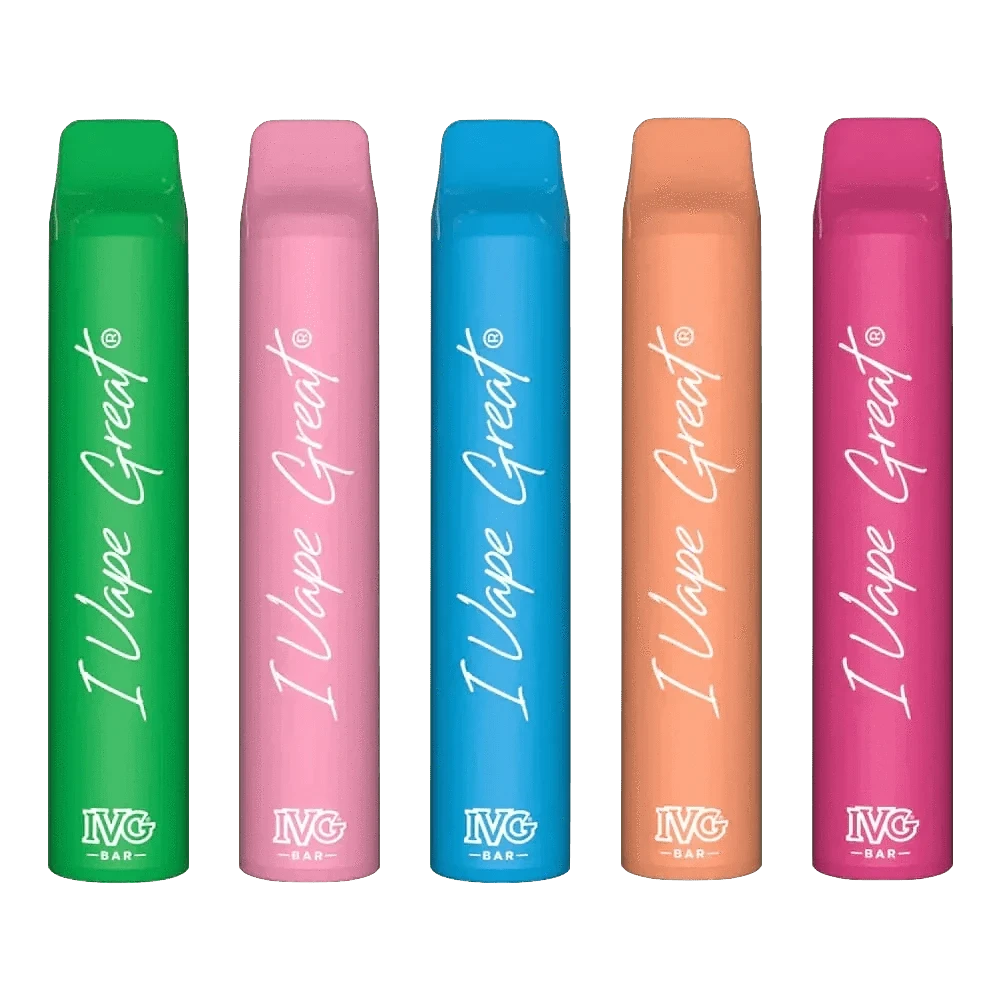 Bunte IVG Plus Vape Pens in verschiedenen Farben, bereit für ein tropisches Dampferlebnis mit exotischem Mango-Geschmack.