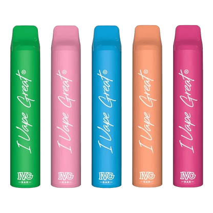 Bunte IVG Plus Vape Pens in verschiedenen Farben, bereit für ein tropisches Dampferlebnis mit exotischem Mango-Geschmack.