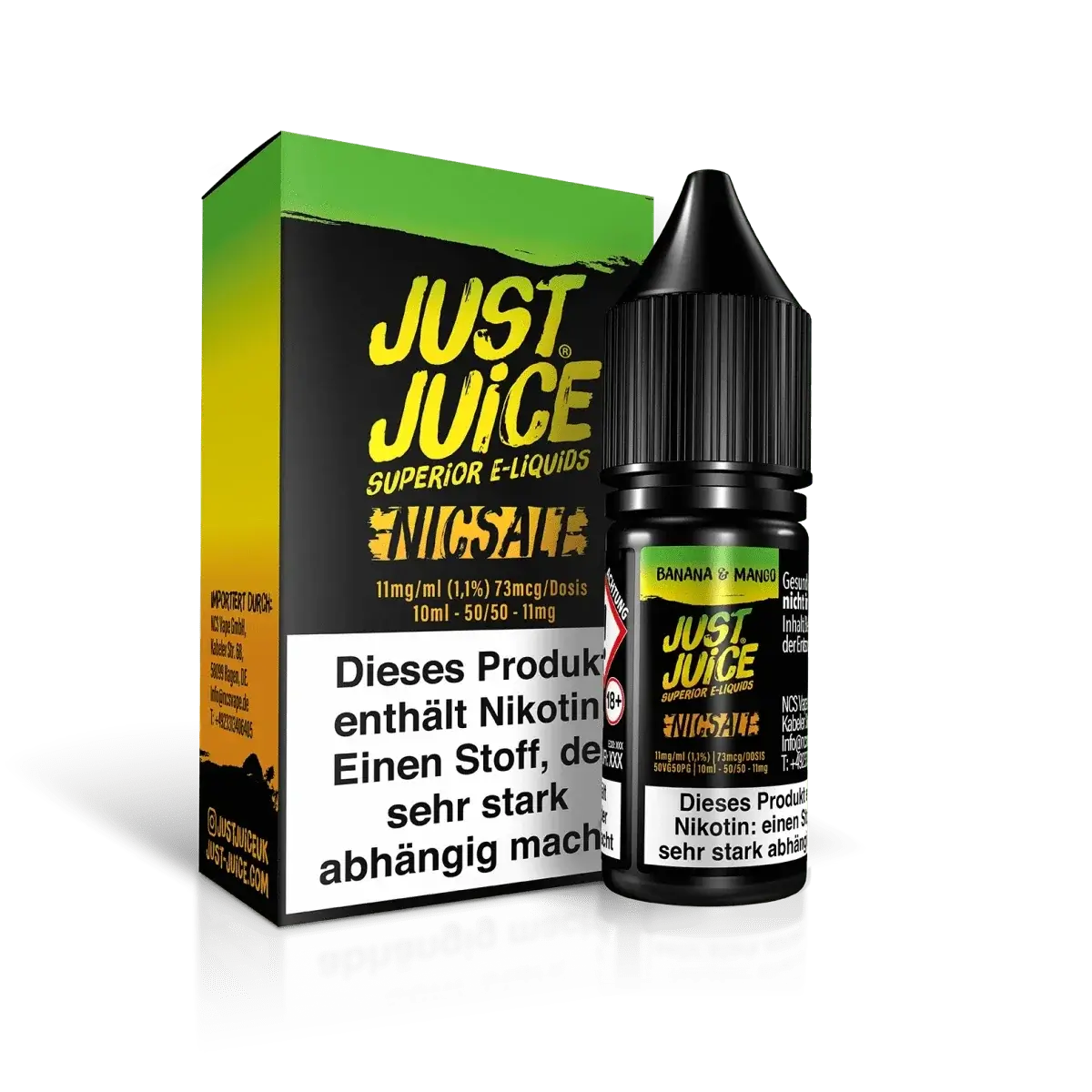 Genieße den tropischen Geschmack mit Just Juice Banana Mango E-Liquid – eine exotische Mischung aus Banane und Mango zum Vapen!