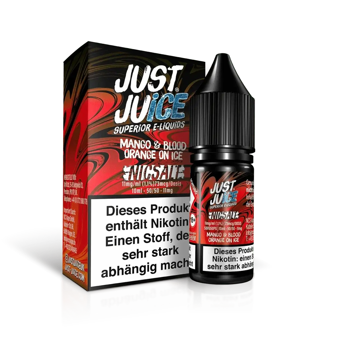 Mango Blood Orange on Ice E-Liquid von Just Juice mit tropischem Mango- und Blutorange-Geschmack, verfeinert mit Minze.
