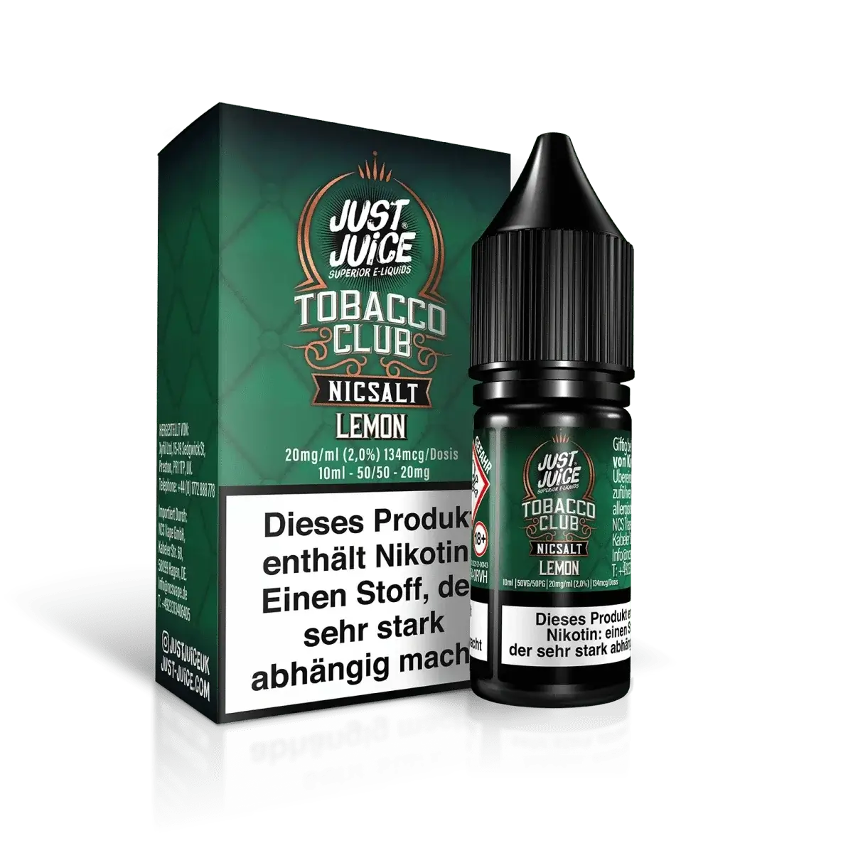 Just Juice Nicsalt Lemon E-Liquid für nachhaltige Mehrweg Pods. Erlebe spritzigen Tabak-Zitrone Geschmack. Ideal für E-Zigaretten!