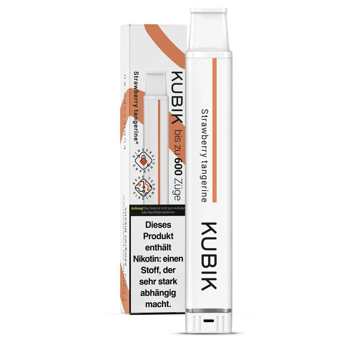 Koste die Kubik Strawberry Tangerine E-Zigarette – ein fruchtiger Mix aus Erdbeeren und Mandarinen für ein süßes Vaping-Erlebnis.
