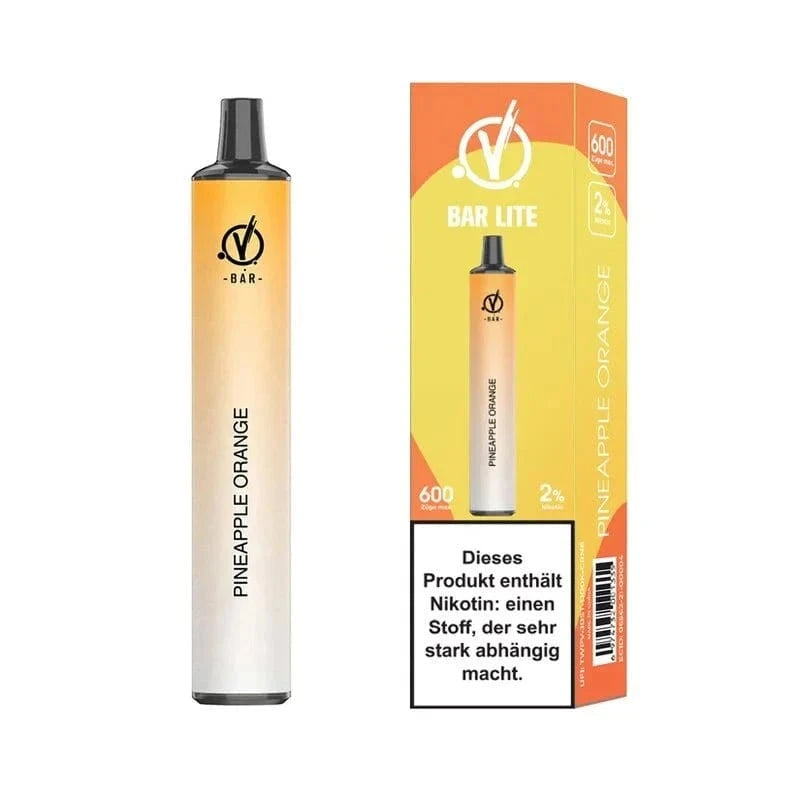 Linvo Bar Lite Pineapple Orange E-Zigarette und Verpackung, ideal für Dampfer, die einen intensiven Fruchtgeschmack suchen.