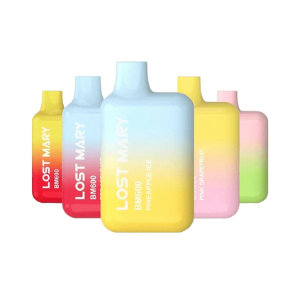 Verschiedene Lost Mary BM600 Geschmacksrichtungen für deinen Energieboost, inspiriert von beliebten Energy-Drinks.