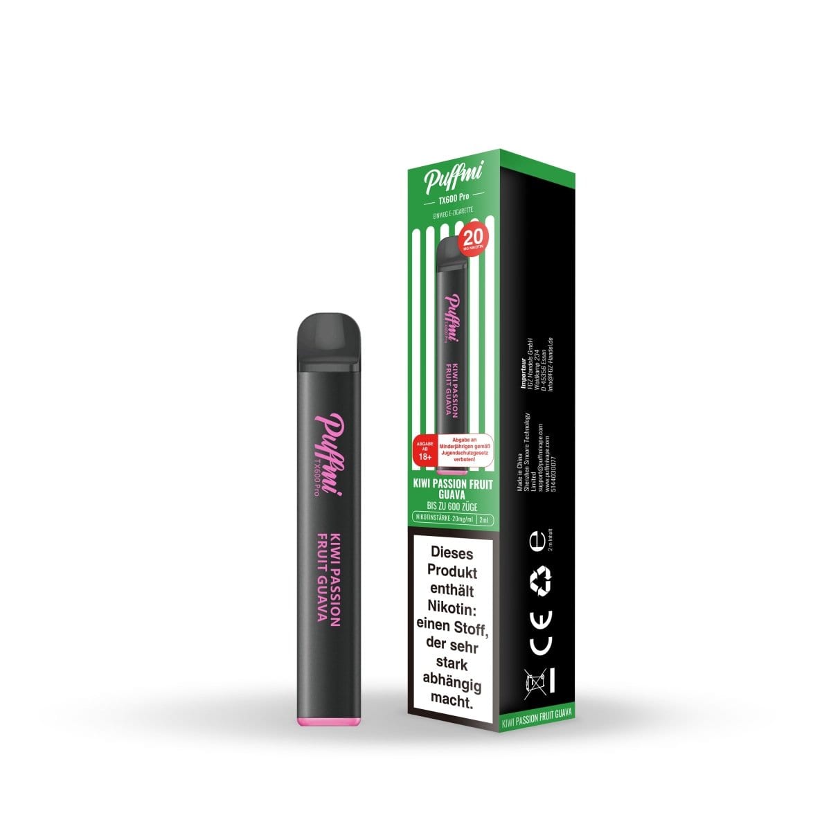 Vaporesso Puffmi TX600 Pro Kiwi Passionsfrucht Guave für eine exotische Dampfreise mit köstlichem Kiwi-, Passionsfrucht- und Guavageschmack.