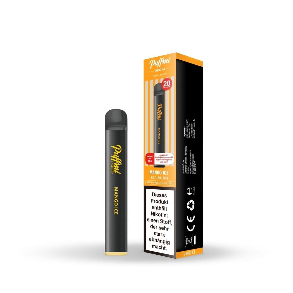 Alt Tag: Genieße den frischen Puffmi TX600 Pro - Mango Ice mit süßem Mango- und kühlem Mentholgeschmack für ein exotisches Dampfvergnügen.