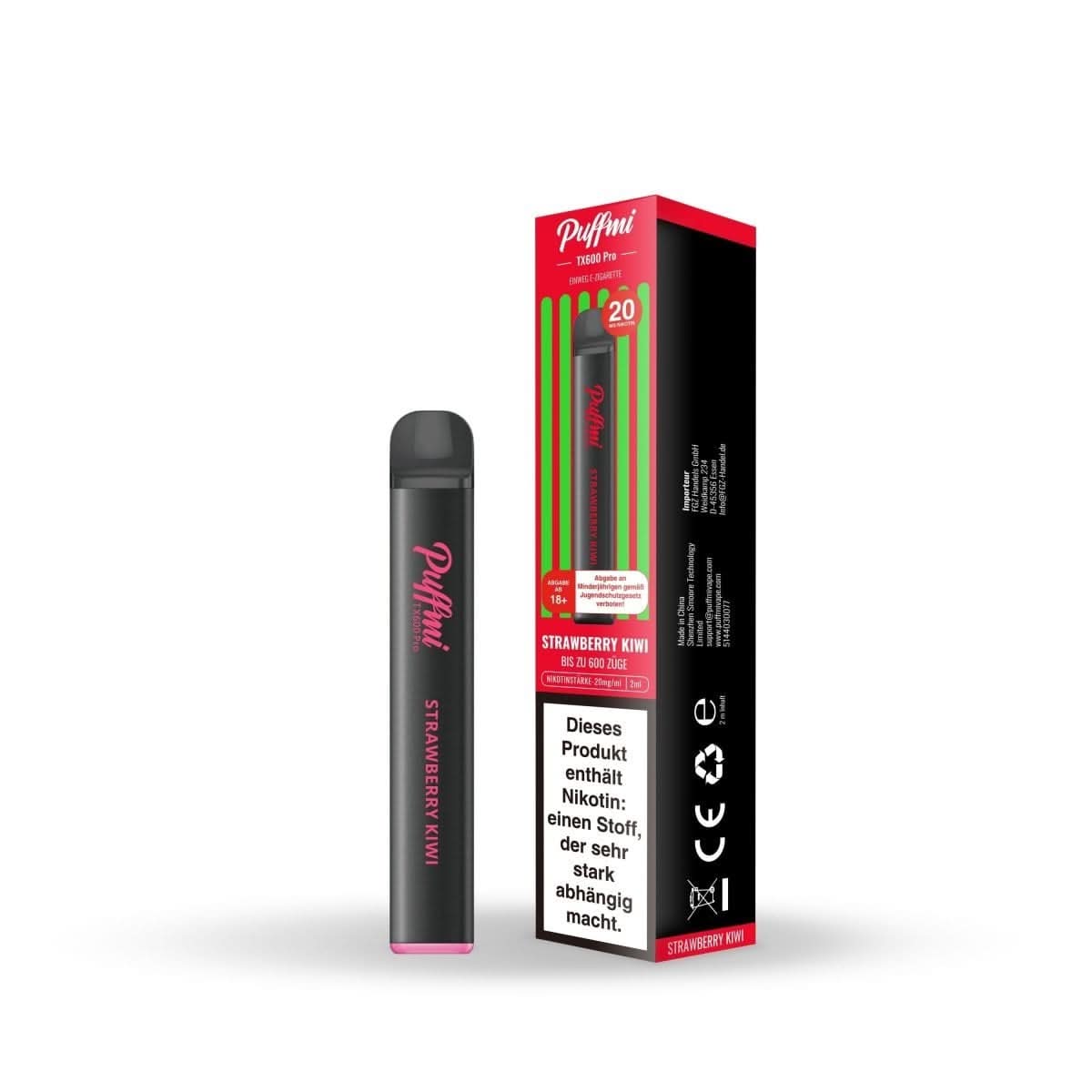 Puffmi TX600 Pro - Fruchtiger Genuss aus Erdbeere und Kiwi, verpackt in stilvollem Design für erfrischende Vaping-Erlebnisse.