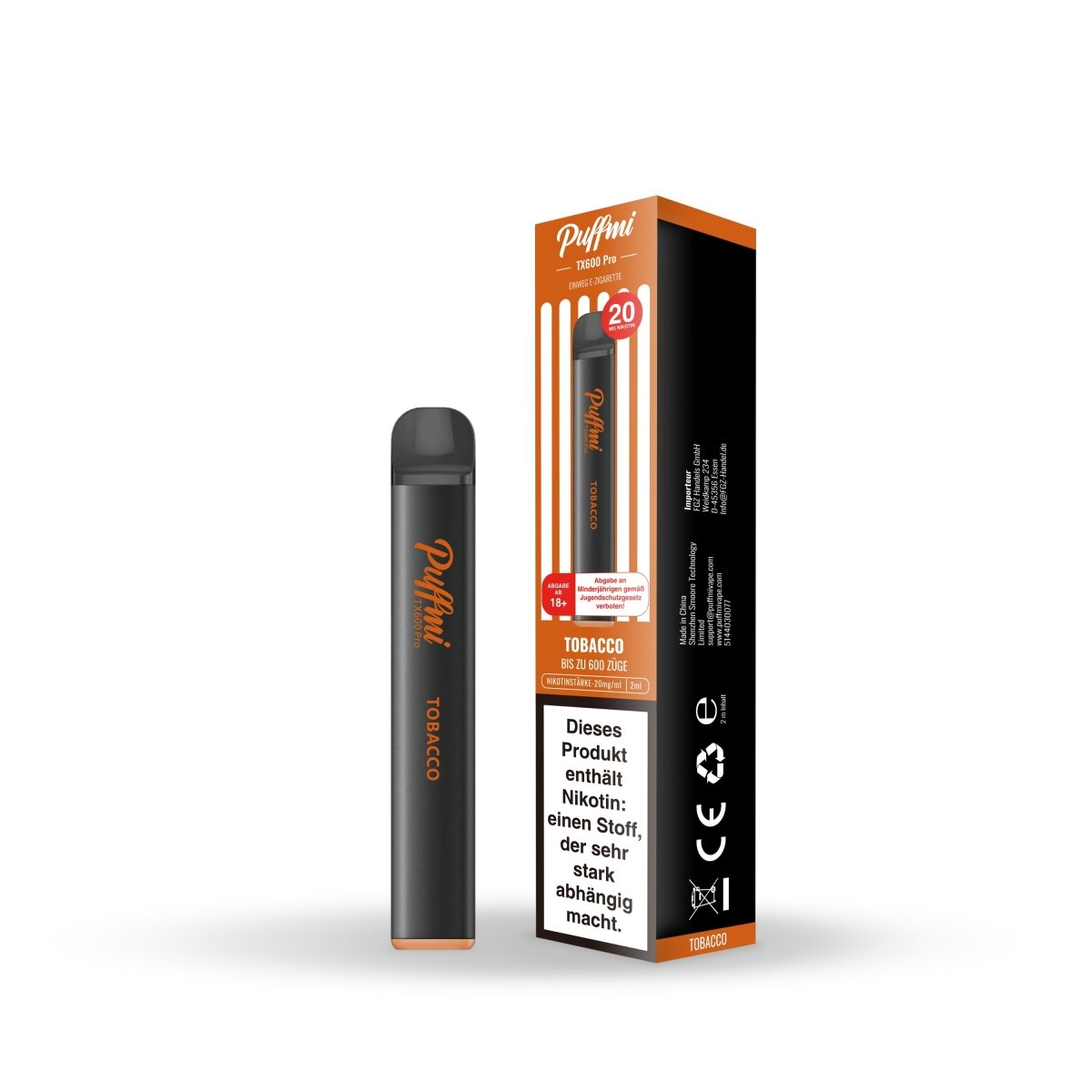 Vaporesso Puffmi TX600 Pro - Tobacco (Tabak) Einweg-Vape - EAN 6941829209714 - von vape-dealer.de