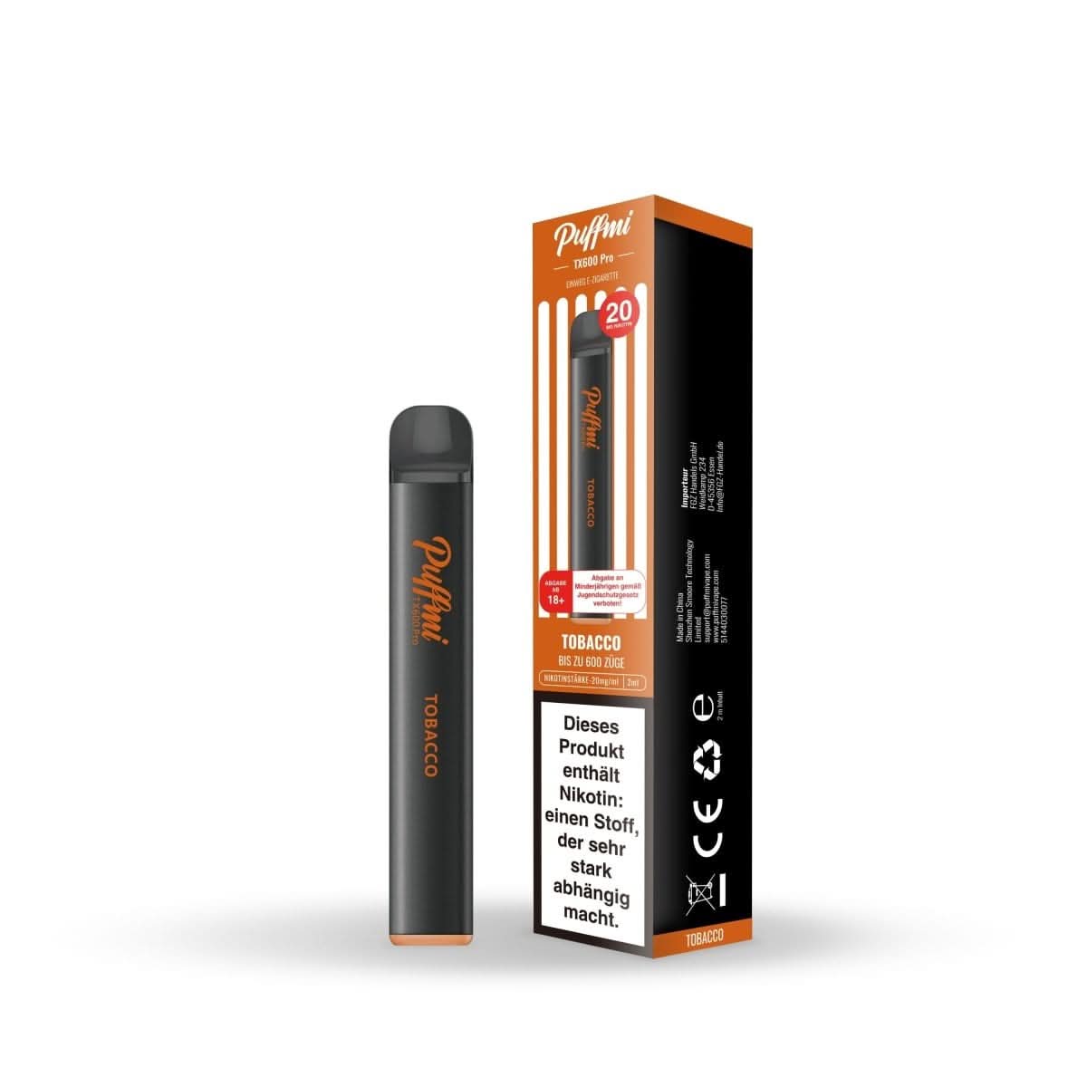 Entdecke das kraftvolle Tabakaroma der Puffmi TX600 Pro E-Zigarette, perfekt für ein authentisches Rauchgefühl in modernem Design.