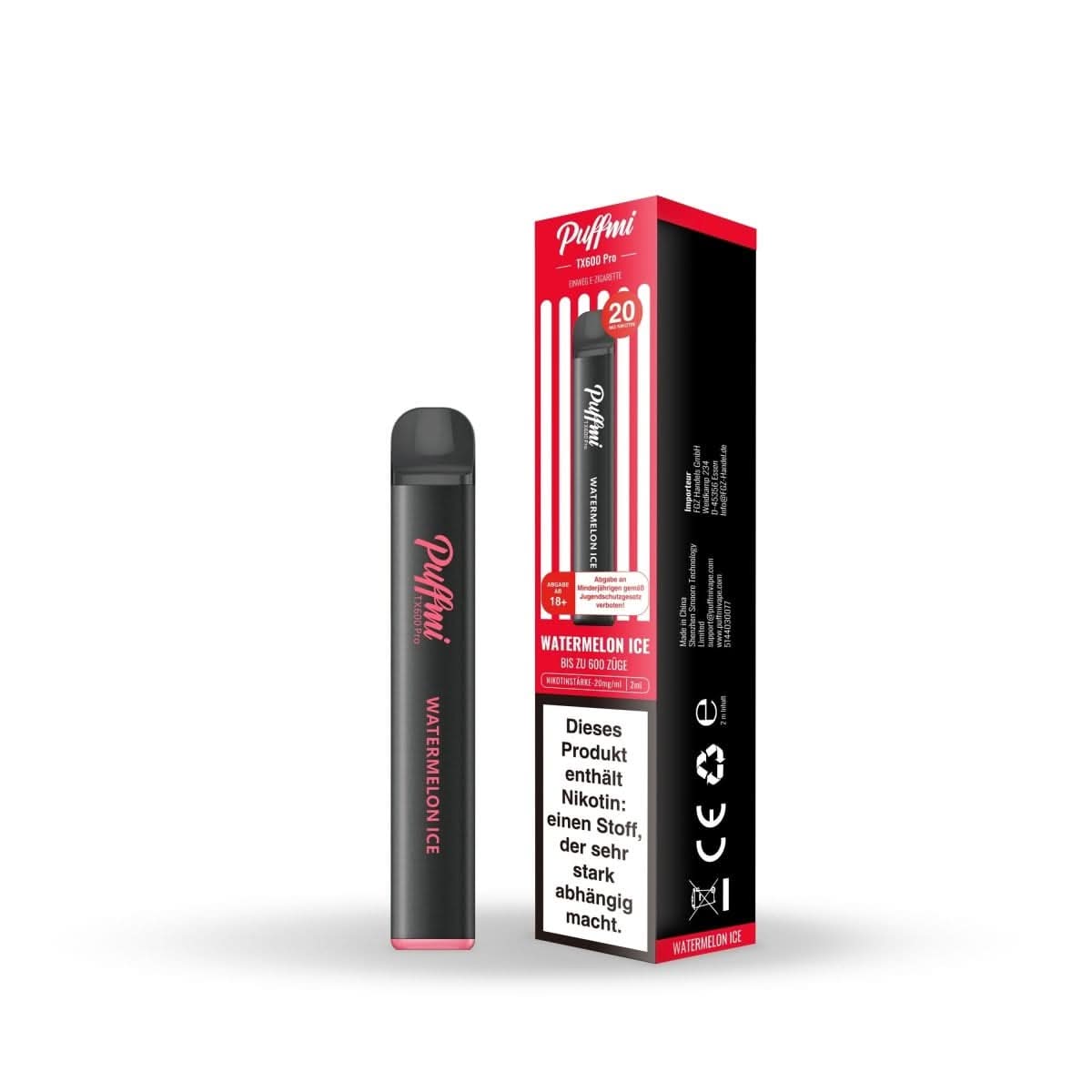 Vaporesso Puffmi TX600 Pro Watermelon Ice E-Zigarette mit fruchtigem Wassermelonen-Menthol-Geschmack für erhfrischende Vape-Erlebnisse.