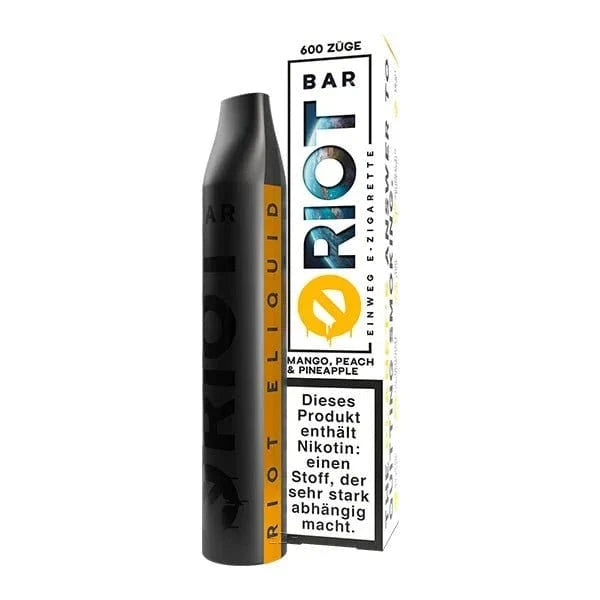 Riot Bar: Dein Mango, Peach & Pineapple Vape Pen für 600 Züge voller Geschmack. Einweg E-Zigarette von Riot Squad.