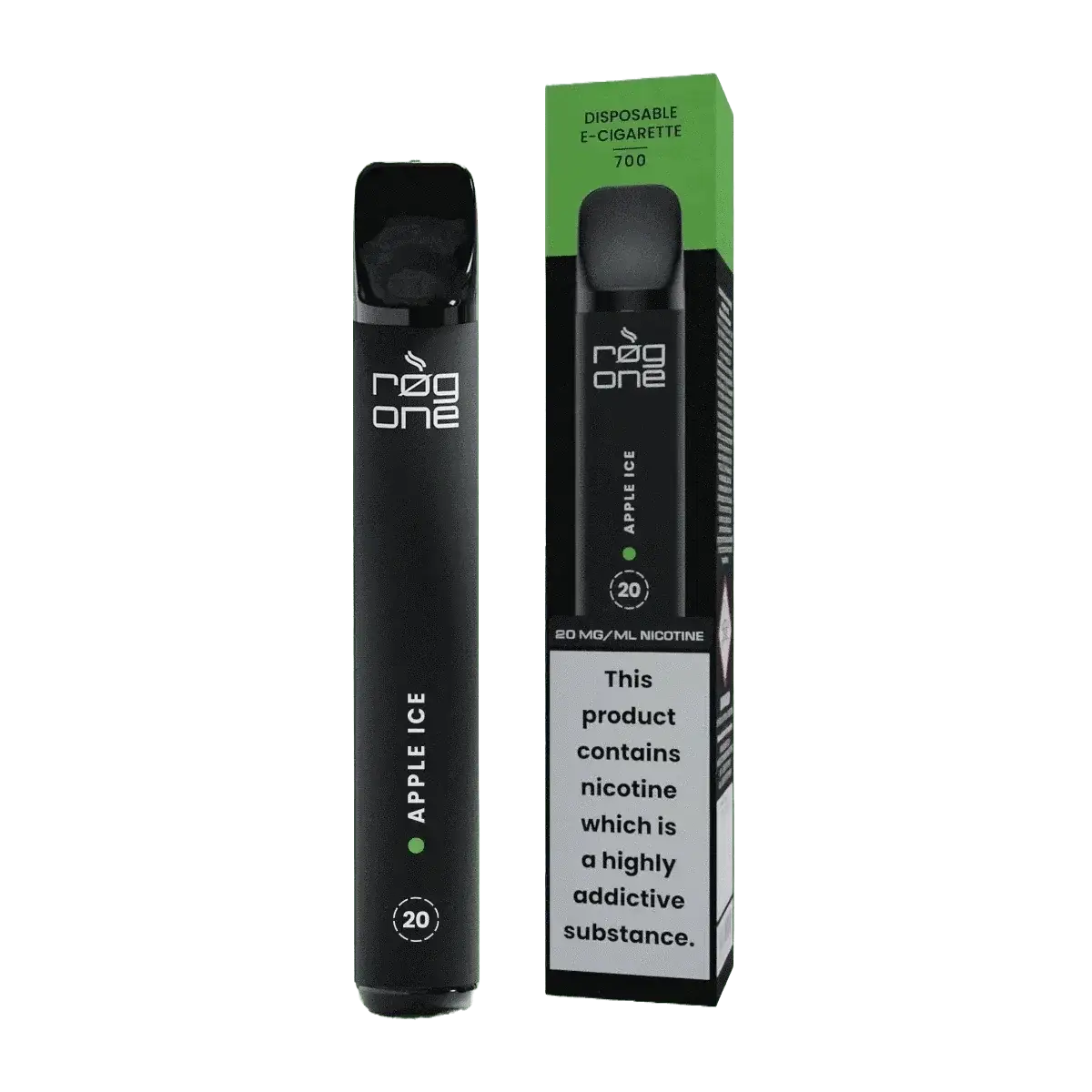 Rog One Apple Ice E-Zigarette in erfrischendem Apfel- und Mentholgeschmack, perfekt für ein belebendes Vape-Erlebnis.