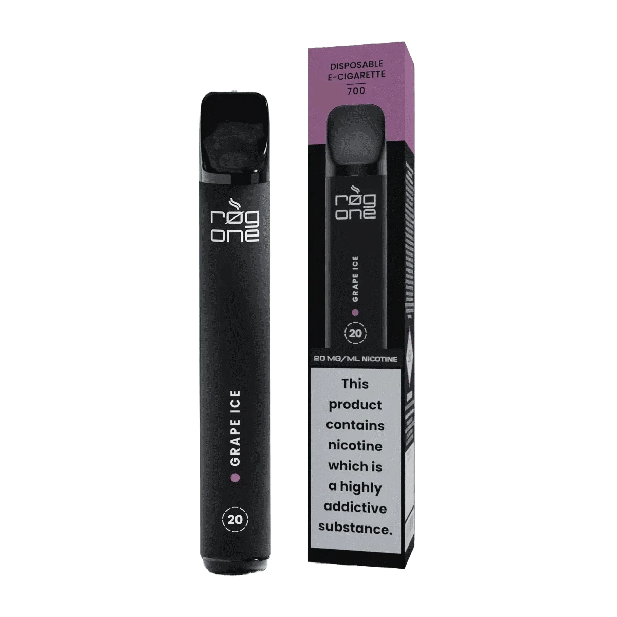 Rog One Grape Ice Einweg E-Zigarette, verpackt mit süßem Traubengeschmack, perfekt für intensive Fruchterlebnisse.