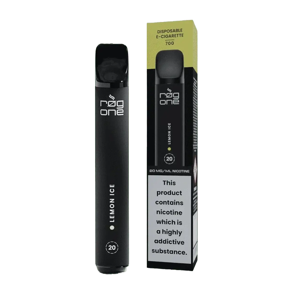 Rog One Lemon Ice Einweg E-Zigarette mit spritziger Zitrone und Menthol-Geschmack, ideal für erfrischendes und belebendes Dampfen.