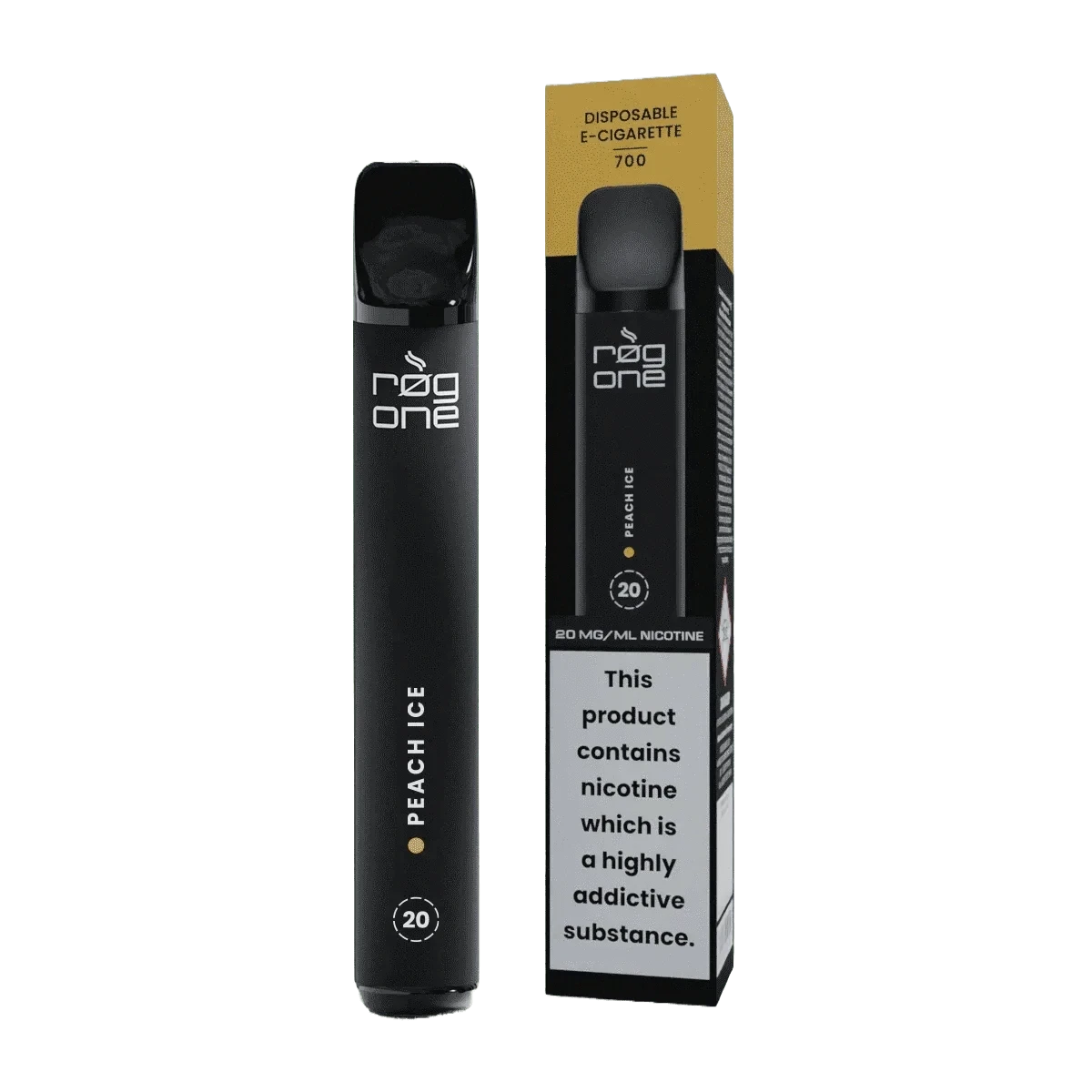 Rog One Peach Ice E-Zigarette, süß und kühl mit Pfirsich-Menthol-Geschmack, perfekt für ein fruchtiges Vape-Erlebnis.