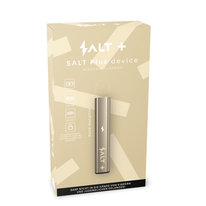 SALT+ Vape Basisgerät in Gold Metallic, luxuriöses und stilvolles Design für dein glamouröses Vaping-Erlebnis.