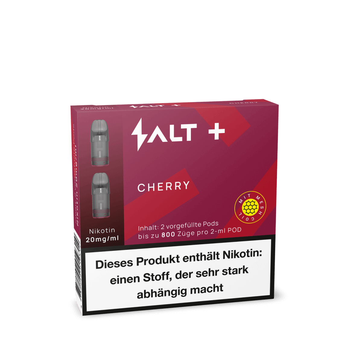 Pro Vape SALT+ Pod Kirschgeschmack, 2er Set mit intensiv fruchtigem Dampferlebnis und Mesh Coil Technologie.