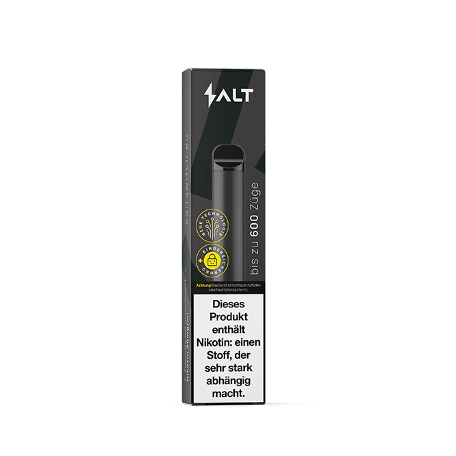 Salt Switch Tabak E-Zigarette, bis zu 600 Züge, maskulines Design für Abenteuerlustige, mit Nikotin-Warnung, grüner Hintergrund