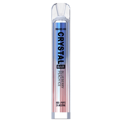 Genieße die SKE Crystal Bar mit Blaubeere und Pfirsich, dein fruchtiger Eisgenuss mit kühlem Menthol-Kick für heiße Tage.