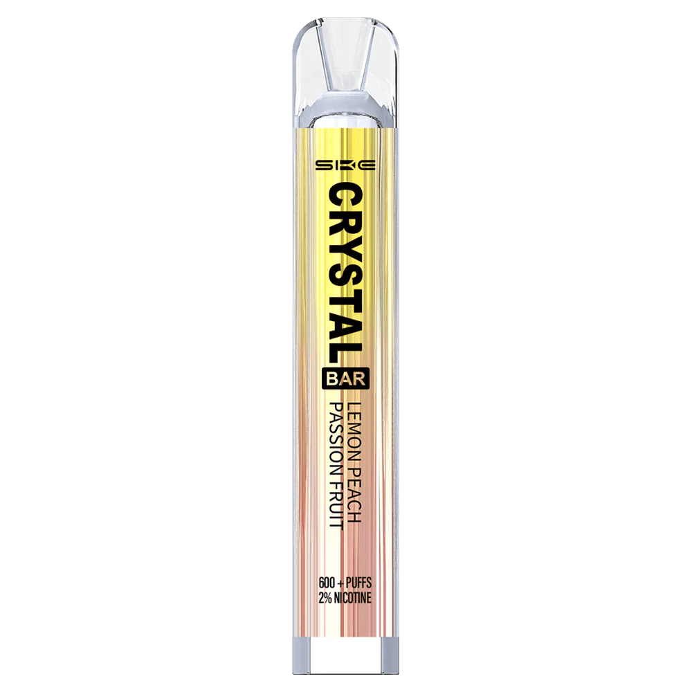 SKE Crystal Bar in Lemon Peach Passion, fruchtig und tropisch für dein Dampferlebnis. Entdecke Zitrone, Pfirsich & Passionsfrucht.