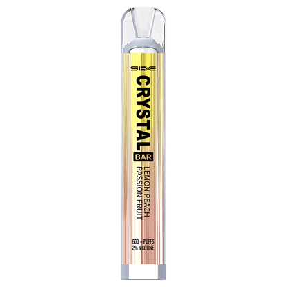 SKE Crystal Bar in Lemon Peach Passion, fruchtig und tropisch für dein Dampferlebnis. Entdecke Zitrone, Pfirsich & Passionsfrucht.