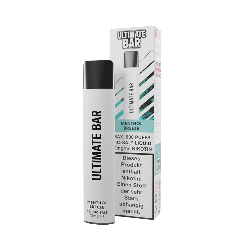 Erlebe den erfrischenden Mentholgeschmack der Ultimate Bar Menthol Breeze. Perfekt für kühle Atemzüge ohne zusätzliche Aromen.