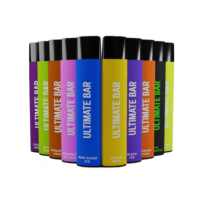 Bunte Auswahl der Ultimate Bar Vapes, einschließlich Cherry Chill und anderen fruchtigen Geschmacksrichtungen, ideal zum Genuss.