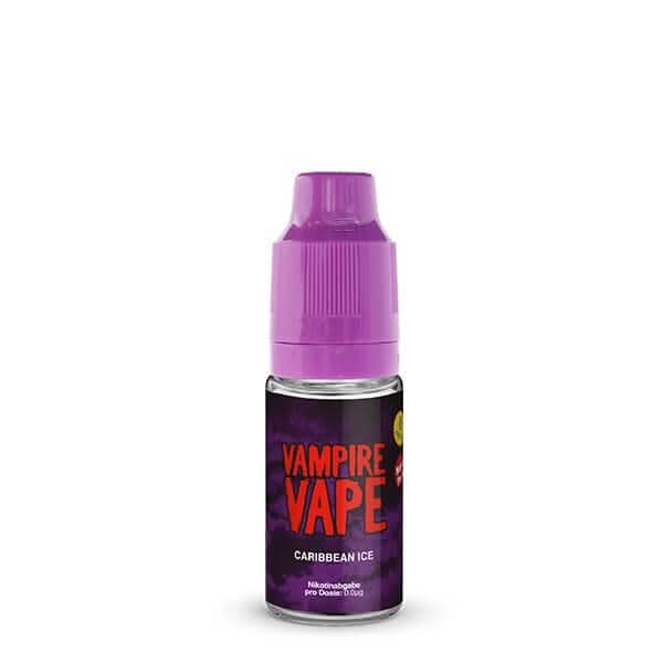 Vampire Vape Caribbean Ice E-Liquid Flasche mit Mango, Kokosnuss und Menthol Geschmacksrichtung, erfrischender Tropengenuss.