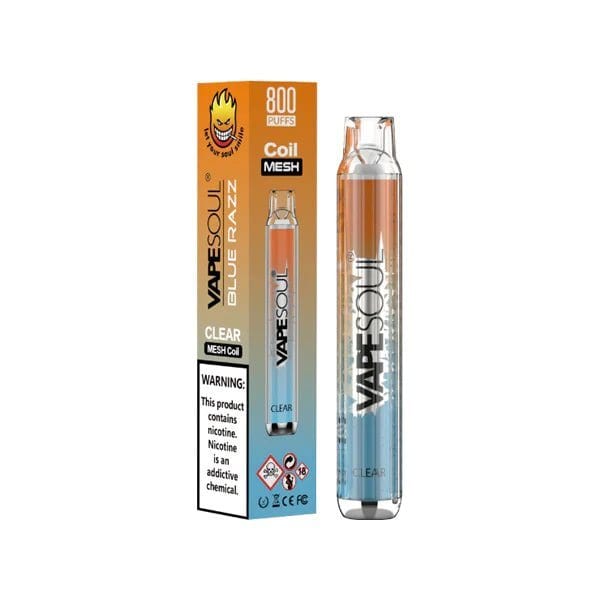 Alt Tag: Vape Soul Clear Blue Razz mit 800 Zügen, ideal für intensiven Blaubeere-Himbeer-Geschmack. Perfekt für fruchtige Vape-Momente!