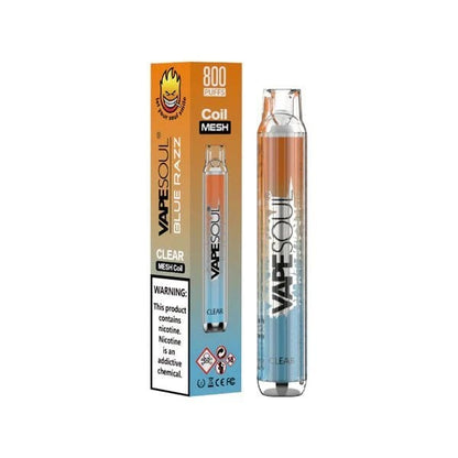 Alt Tag: Vape Soul Clear Blue Razz mit 800 Zügen, ideal für intensiven Blaubeere-Himbeer-Geschmack. Perfekt für fruchtige Vape-Momente!