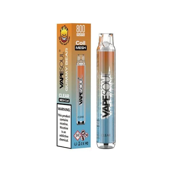 Vape Soul Clear Gummy Bear E-Zigarette mit fruchtigem Gummibärchen-Geschmack, 800 Züge, klare Mesh Coil, ideal für süße Genussmomente.