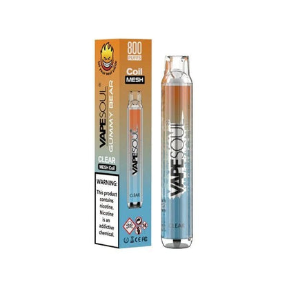 Vape Soul Clear Gummy Bear E-Zigarette mit fruchtigem Gummibärchen-Geschmack, 800 Züge, klare Mesh Coil, ideal für süße Genussmomente.