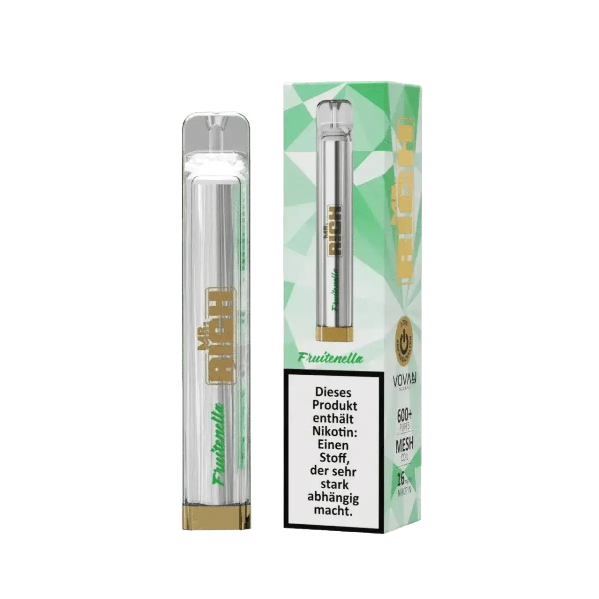 Genieße den Mr. Rich Fruitenella Vape mit tropischen Fruchtaromen. Exotischer Geschmack von Mango, Papaya und Ananas.