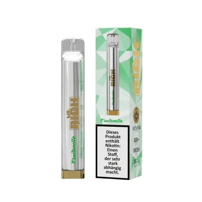 Genieße den Mr. Rich Fruitenella Vape mit tropischen Fruchtaromen. Exotischer Geschmack von Mango, Papaya und Ananas.