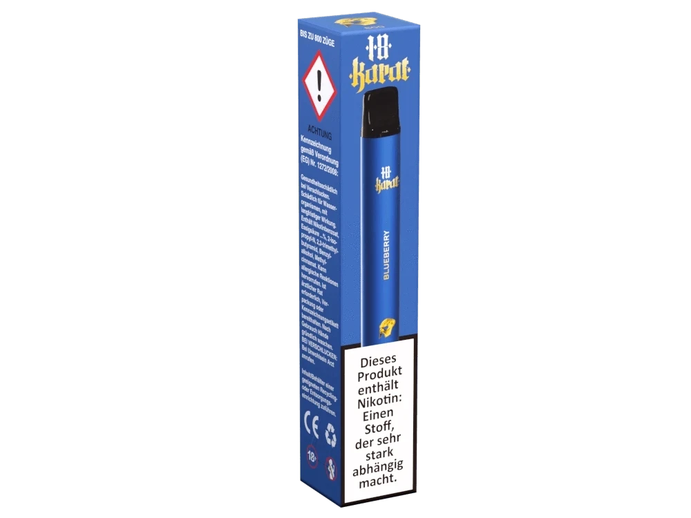 18 Karat Blueberry E-Shisha in stilvoller Verpackung, entführe deine Sinne in den süßen Geschmack von Blaubeeren. Genieß die entspannende Auszeit.