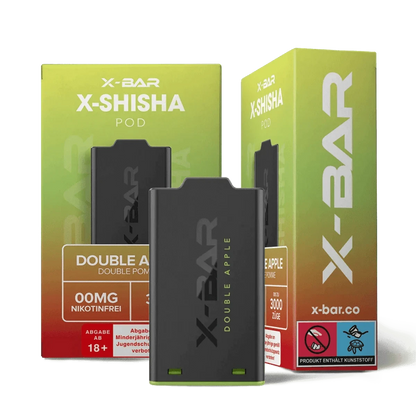 Entdecke den X-Bar Shisha Pod in Double Apple Anis für das authentische Shisha-Erlebnis ohne Nikotin. Ideal für Orient-Liebhaber.