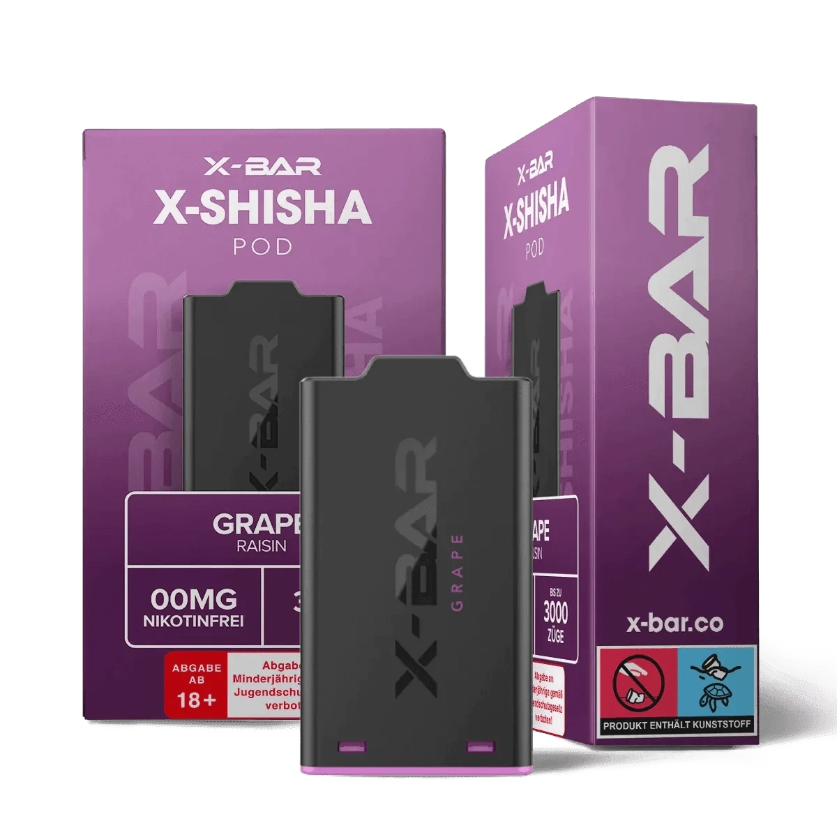 X Bar Shisha Pod Grape Traube Set – Erlebe süße und saftige Traubenaromen in entspannten Momenten. Nikotinfrei, ab 18.