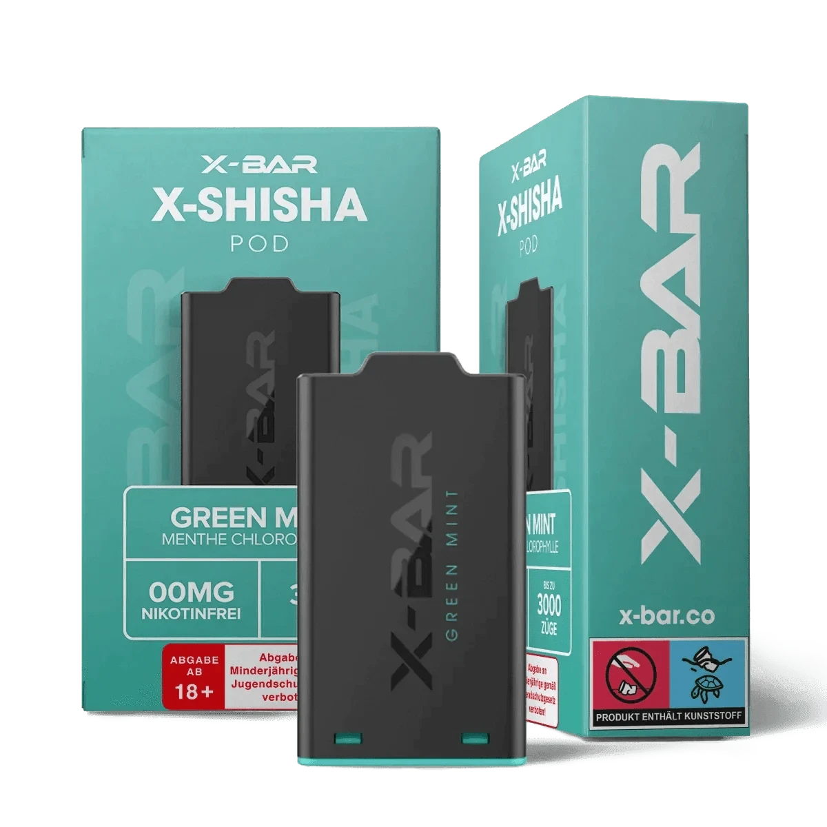 Genieße den frischen X Bar Shisha Pod in Green Mint mit kühlendem Minzgeschmack, perfekt für deine Entspannungspause.