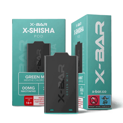 J Well X Bar Shisha Pod (1er Set) - Green Mint (Grüne Minze) Einweg Pod-System - EAN 3663701033950 - von vape-dealer.de