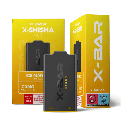 Genieße mit dem X-Bar Shisha Pod Set in Ice Mango ein nikotinfreies, tropisches Vaping-Erlebnis mit erfrischendem Menthol.